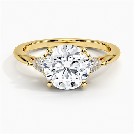18K Yellow Gold Trillion Cut Three Stone Diamond Ring