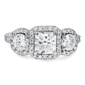 Custom Three Stone Halo Diamond Ring