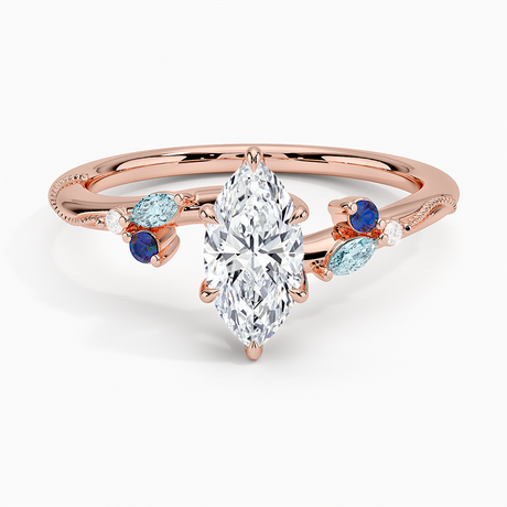 14K Rose Gold Camellia Indigo Milgrain Ring