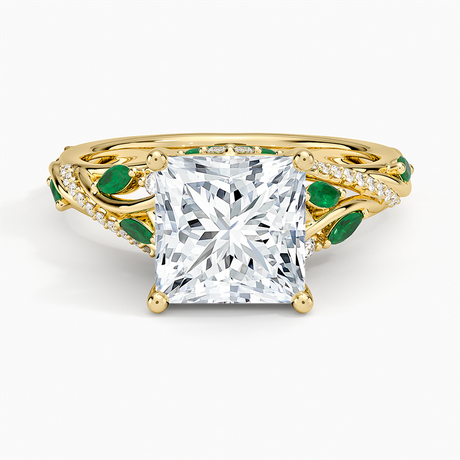 Begonia Vine Diamond and Lab Emerald Ring