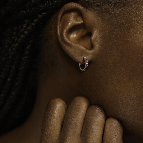 Lab Ruby Huggie Hoop Earrings