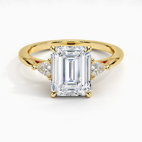 18K Yellow Gold Trillion Cut Three Stone Diamond Ring