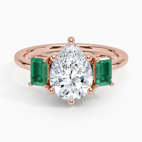 14K Rose Gold Luxe Rhiannon Three Stone Lab Emerald Ring