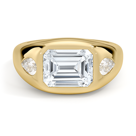 18K Yellow Gold Sloane Flush Set Three Stone Diamond Dome Ring