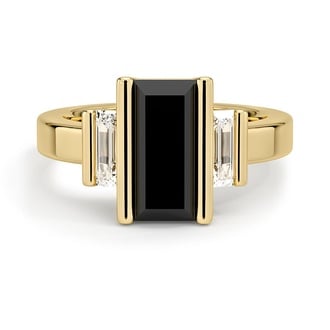 Custom Black Moissanite and Yellow Sapphire Three Stone Ring