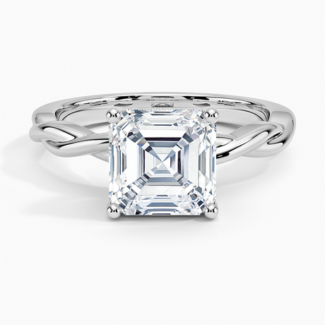 18K White Gold Twisted Vine Hidden Halo Diamond Ring