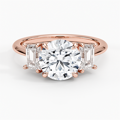 14K Rose Gold Luxe Embrace Three Stone Trapezoid Diamond Ring