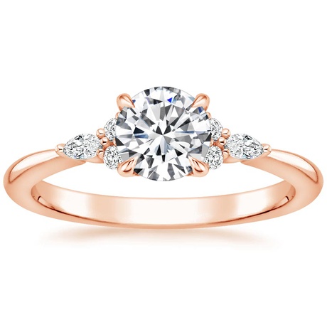 14K Rose Gold Nadia Diamond Ring with Aria Contoured Diamond Ring
