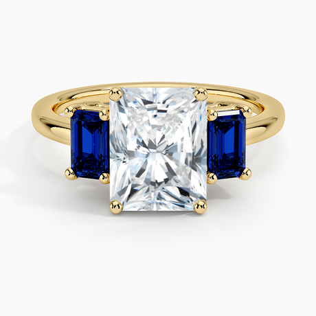 18K Yellow Gold Luxe Rhiannon Three Stone Sapphire Ring