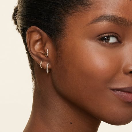 Round and Baguette Diamond Hoop Earrings