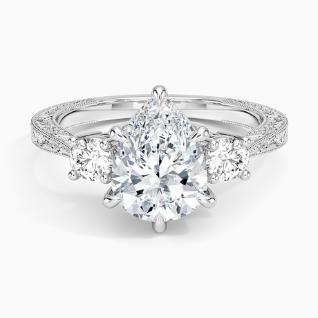 18K White Gold Elsie Three Stone Engraved Diamond Ring (1/3 ct. tw.)