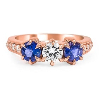 Custom Vintage Inspired Three Stone White and Blue Sapphire Ring