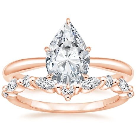 14K Rose Gold Freesia Ring with Curved Versailles Diamond Ring