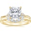 18K Yellow Gold Camellia Milgrain Diamond Ring with Camille Contoured Diamond Ring