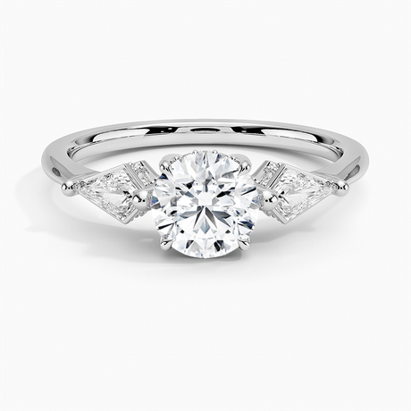 Three Stone Kite Engagement Ring with Hidden Halo