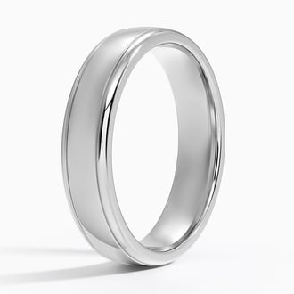 Beveled Edge High Polish with Grooves 5mm Wedding Ring in Platinum