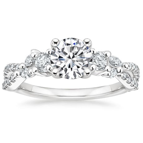 18K White Gold Three Stone Luxe Willow Diamond Ring with Luxe Winding Willow Diamond Ring