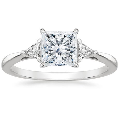 18K White Gold Trillion Three Stone Diamond Engagement Ring with Hadley Contoured Diamond Ring