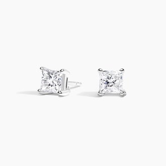 Four-Prong Princess Diamond Stud Earrings in 18K White Gold