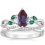 18K White Gold Willow Ring With Lab Emerald Accents with Petite Twisted Vine Diamond Ring (1/8 ct. tw.)