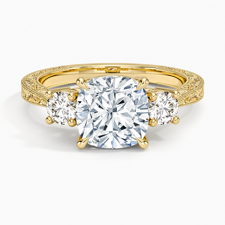 18K Yellow Gold Elsie Three Stone Engraved Diamond Ring (1/3 ct. tw.)