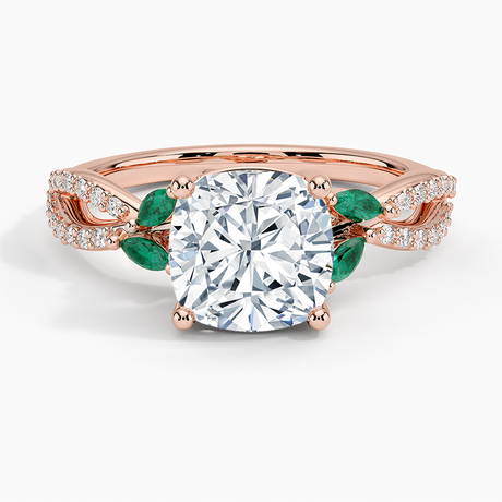 14K Rose Gold Luxe Willow Lab Emerald and Diamond Ring (1/8 ct. tw.)