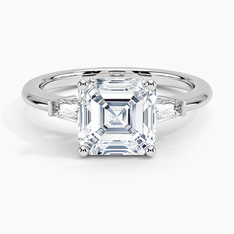 18K White Gold Adorned Tapered Baguette Three Stone Diamond Ring