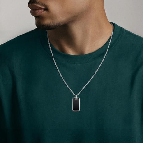 Black Onyx Tag Rope Chain Pendant