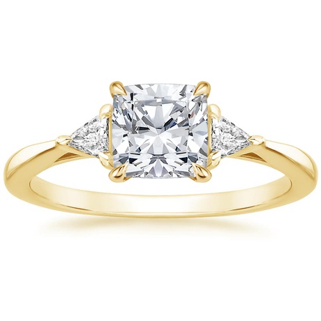 18K Yellow Gold Trillion Three Stone Diamond Engagement Ring with Hadley Contoured Diamond Ring