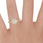 18K Yellow Gold Halo Diamond Ring with Side Stones (1/3 ct. tw.), smallzoomed in top view on a hand
