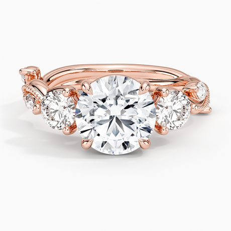 14K Rose Gold Vintage Secret Garden Three Stone Diamond Ring