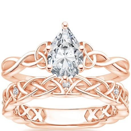 14K Rose Gold Entwined Celtic Love Knot Ring with Celtic Knot Diamond Ring
