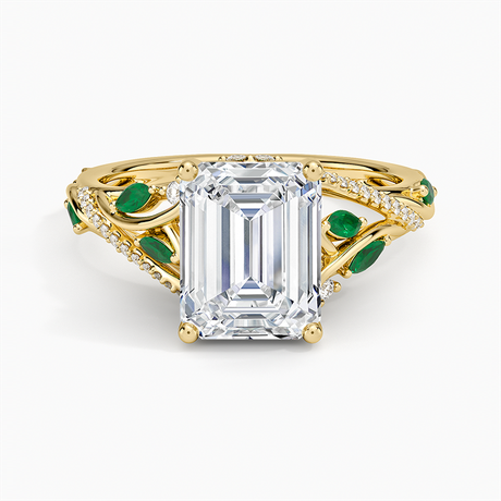 Begonia Vine Diamond and Lab Emerald Ring