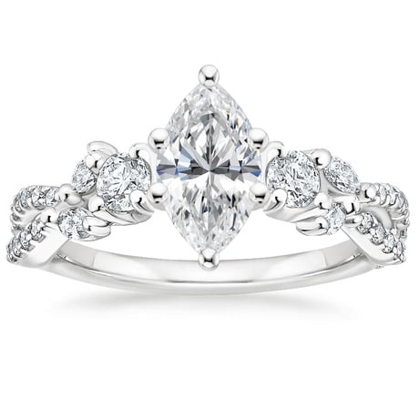 18K White Gold Three Stone Luxe Willow Diamond Ring with Luxe Winding Willow Diamond Ring