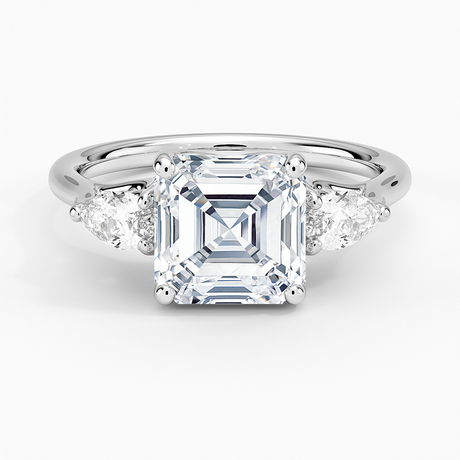 18K White Gold Trellis Three Stone Pear Diamond Ring