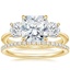 18K Yellow Gold Luxe Selene Three Stone Diamond Ring (2/3 ct. tw.) with Luxe Ballad Diamond Ring (1/4 ct. tw.)