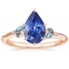 14K Rose Gold Camellia Indigo Milgrain Ring, smalltop view