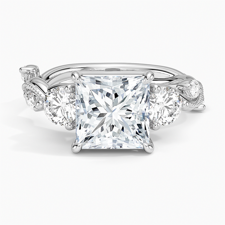 18K White Gold Vintage Secret Garden Three Stone Diamond Ring