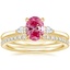 14K Yellow Gold Perfect Fit Three Stone Pear Diamond Ring with Luxe Ballad Diamond Ring