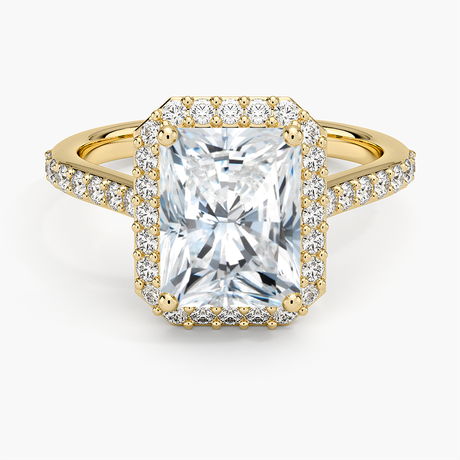 18K Yellow Gold Halo Diamond Ring with Side Stones (1/3 ct. tw.)