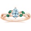 14K Rose Gold Willow Ring With Lab Emerald Accents, smalltop view