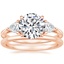 14K Rose Gold Luxe Trillion Cut Three Stone Diamond Ring with Petite Comfort Fit Wedding Ring