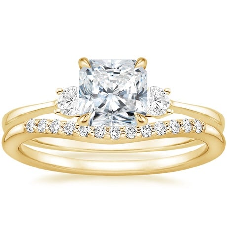 18K Yellow Gold Selene Diamond Ring with Petite Curved Diamond Ring