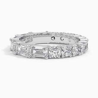 Elise Emerald Cut and Round Eternity Diamond Ring in 18K White Gold