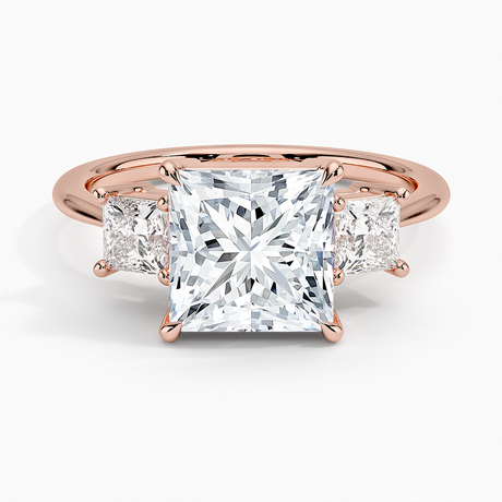 14K Rose Gold Princess Cut Three Stone Diamond Ring