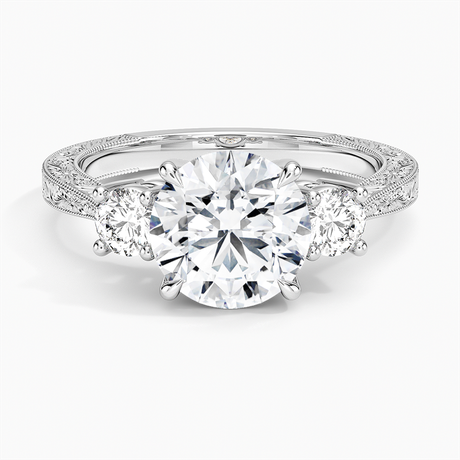 Platinum Elsie Three Stone Engraved Diamond Ring (1/3 ct. tw.)