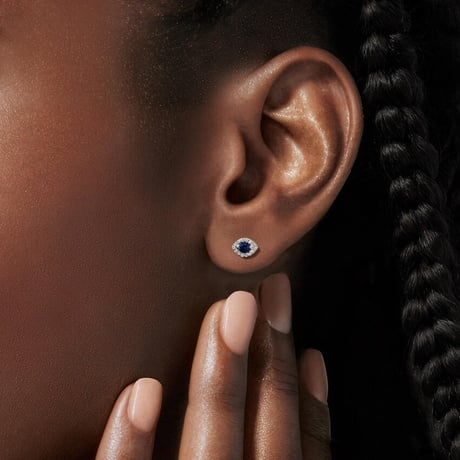 Evil Eye Lab Sapphire and Diamond Stud Earrings (1/10 ct. tw.)