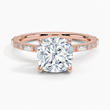 14K Rose Gold Luz Baguette and Round Diamond Ring