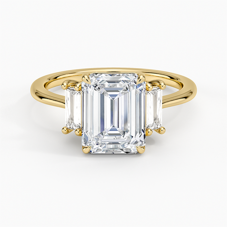 18K Yellow Gold Vertical Baguette Three Stone Diamond Ring