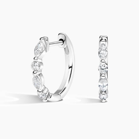 Round and Marquise Diamond Huggie Hoop Earrings